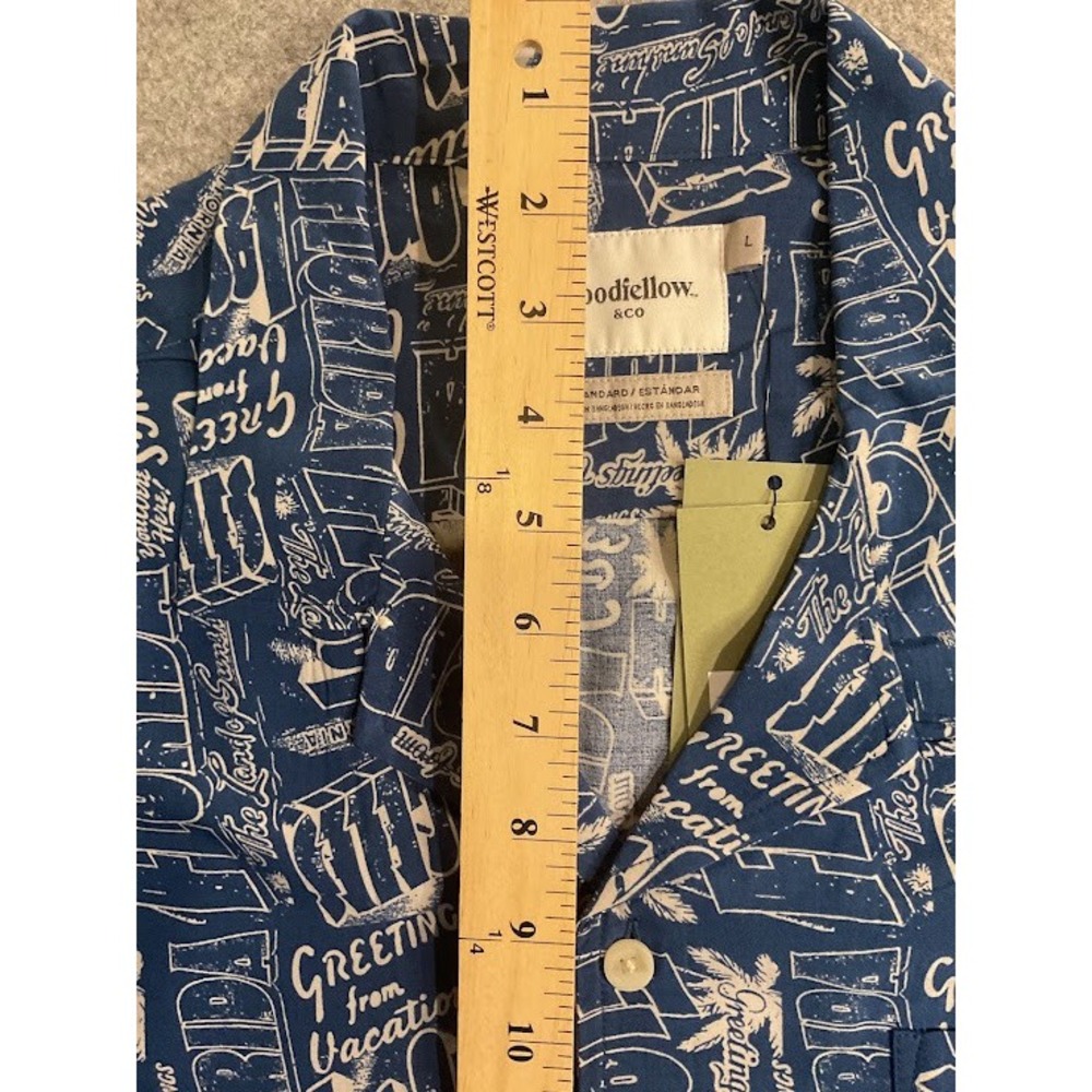 NWT Goodfellow & Co Mens Blue Florida Los Angeles Graphic Vacation Camp Shirt XL - Picture 5 of 10